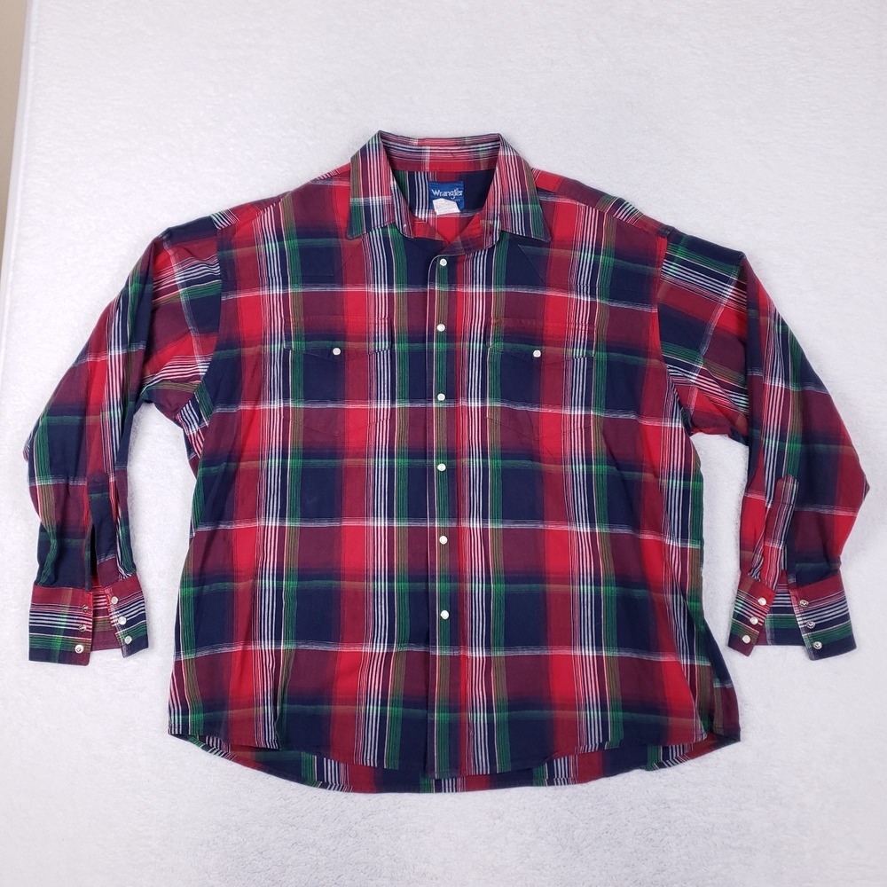 Wrangler Western Plaid Pearl Snap Shirt XXL Red